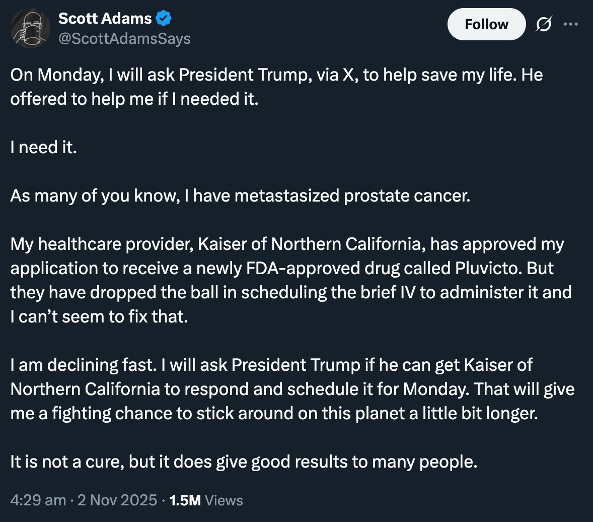 Scott Adams: Don't ask a president to make healthcare or moral decisions for you. No one would respect that process.